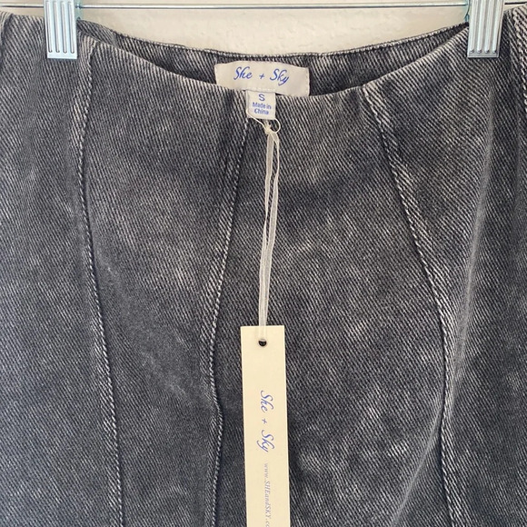 She + Sky Gray Acid Wash High Waisted Corduroy Mini Skirt - Picture 2 of 2